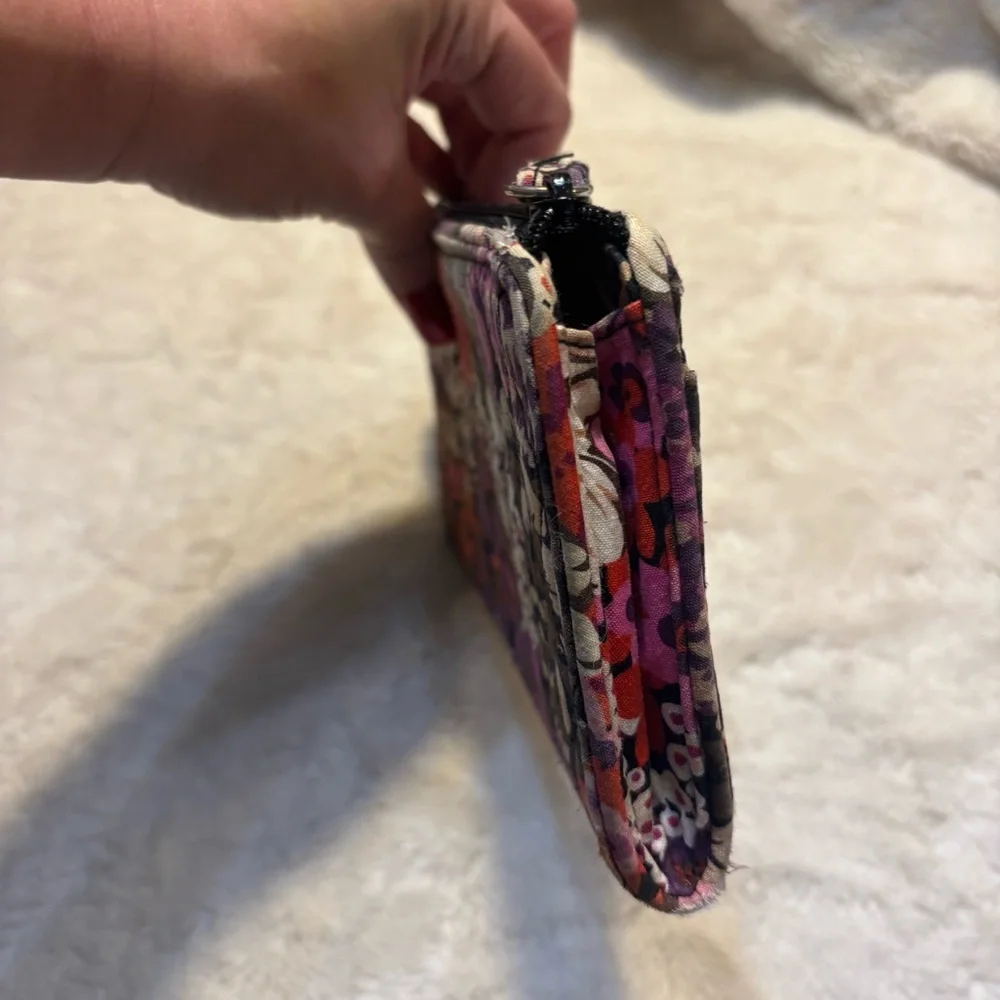 Vera Bradley Wristlet Wallet Floral Fabric Purple Pink Tan Red Cream Zipup